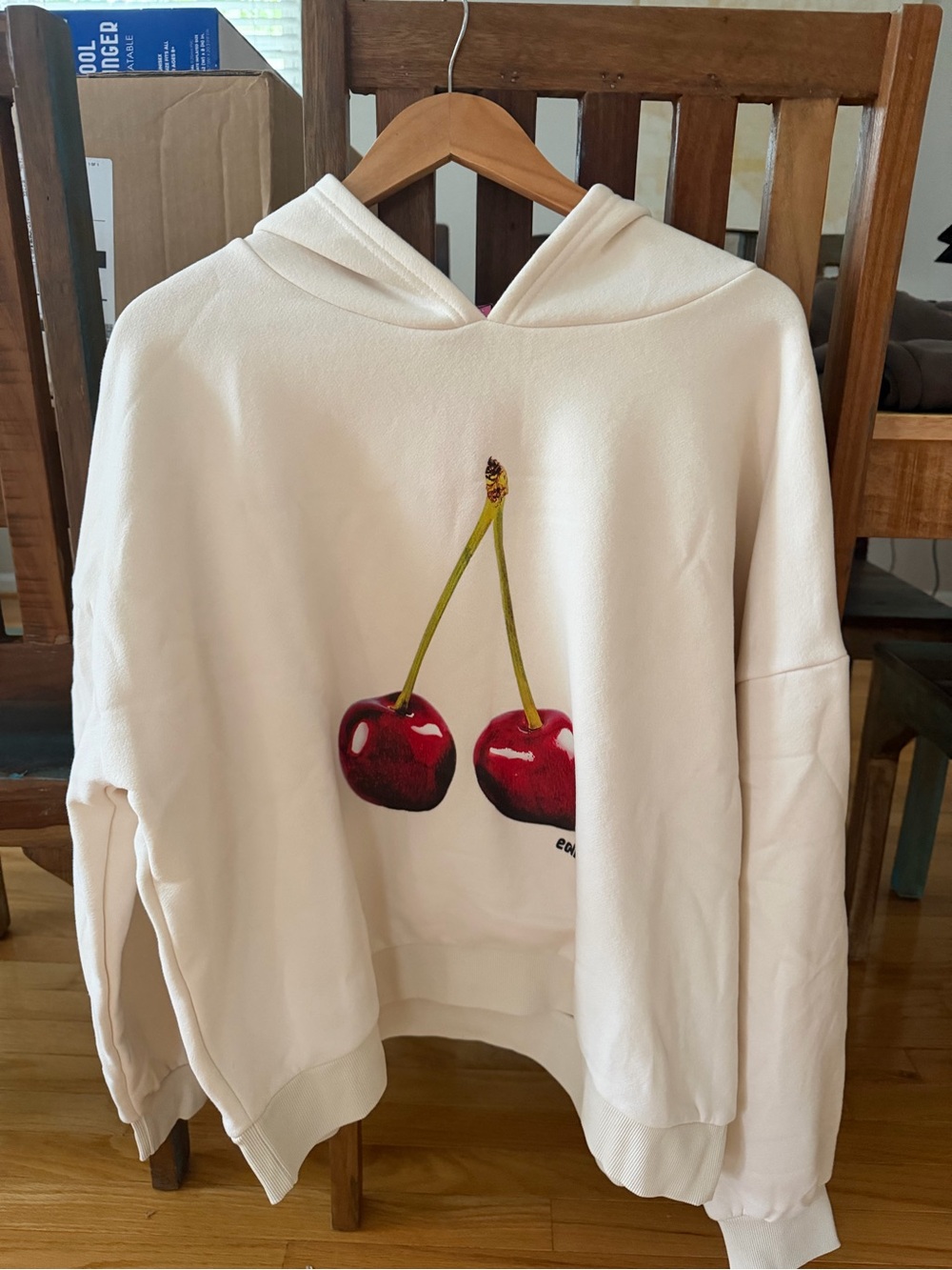 Edikted Cream Hoodie with Red Cherry Graphic - Picture 2 of 5